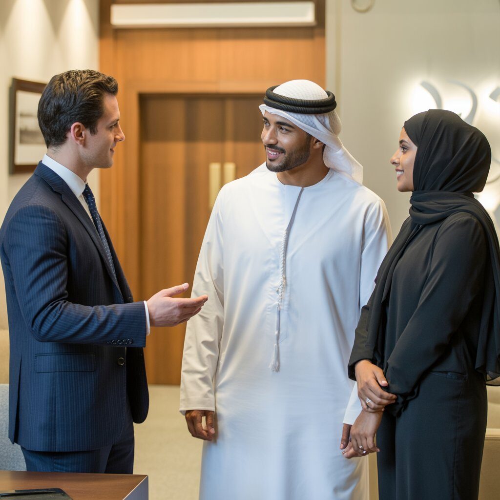 one employee talking to local of Arab nation